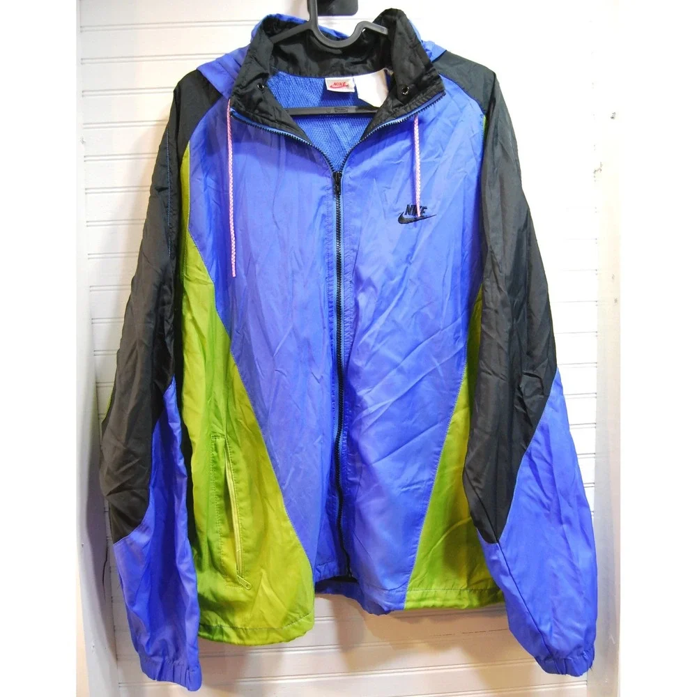 Vintage Nike Windbreaker jacket Large Full-zip Hooded Color-block Track‎ Unisex